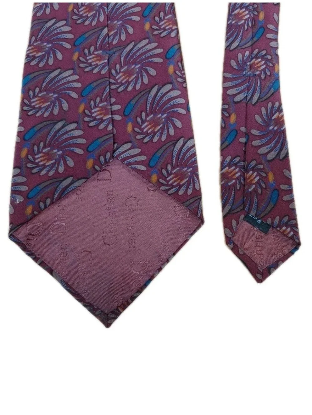 Christian Dior Monsieur Silk Neck Tie Burgundy Floral Star Bursts Vtg USA 4